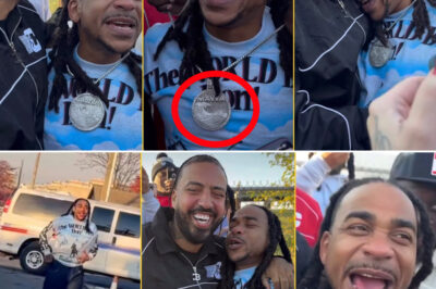 Max B is finally free! Rapper French Montana celebrated his emotional homecoming after over a decade behind bars with a spectacular diamond chain.