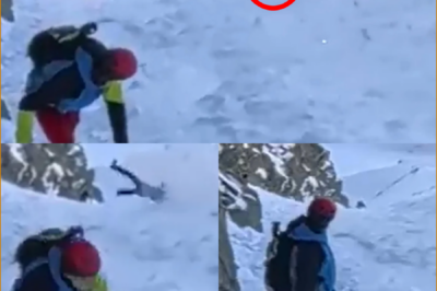 🎥 CLIMBER’S SLIP – Terr-ifying moment mountaineer slips and uncontrollably hurtles down snowy mountain as onlookers scre-am in terror